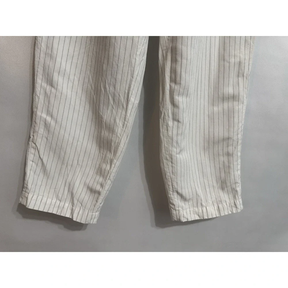 Babaton Large Linen Blend Pull On White Striped Pants Cropped Beach Coastal